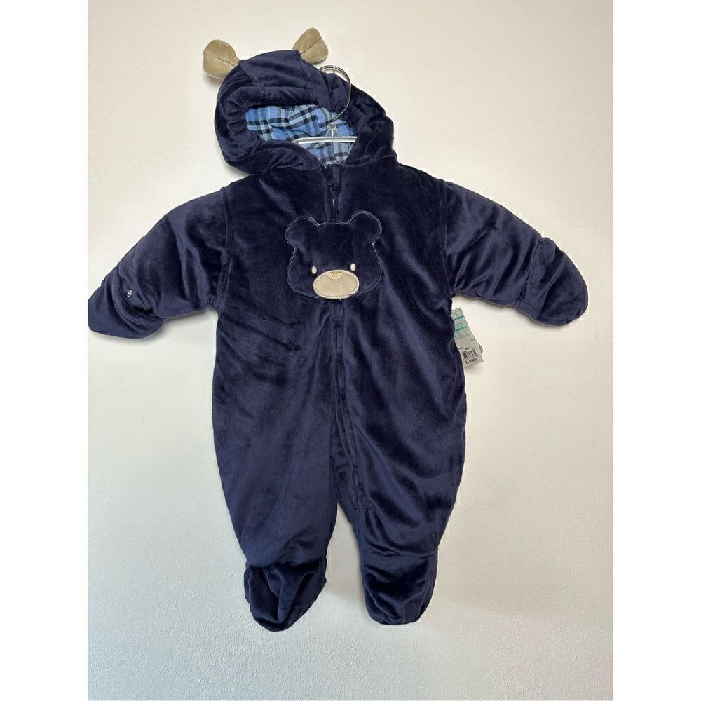 Okie Dokie Navy Blue Teddy Bear Baby Bunting size  0-3 months NWT. #4-0088